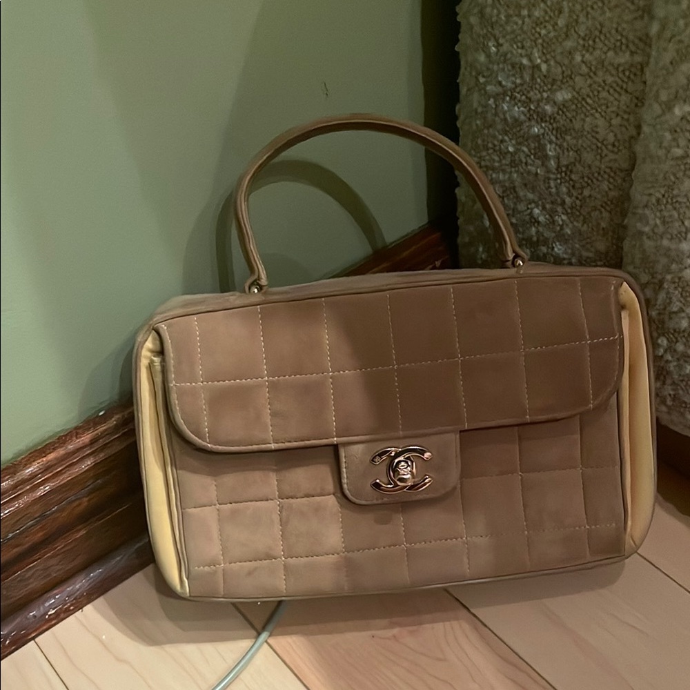CHANEL Tan Mini Bag with Quilted Texture and Structured Shape